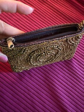 Beaded Wristlet Clutch in Metallic Bronze 4x5”
